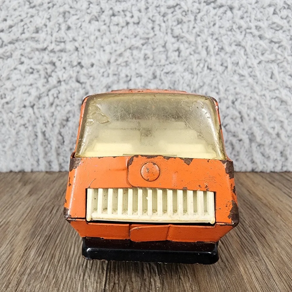 Vintage Tonka Pressed Steel Van Orange Toy Vehicle Patina 5.5 Inch